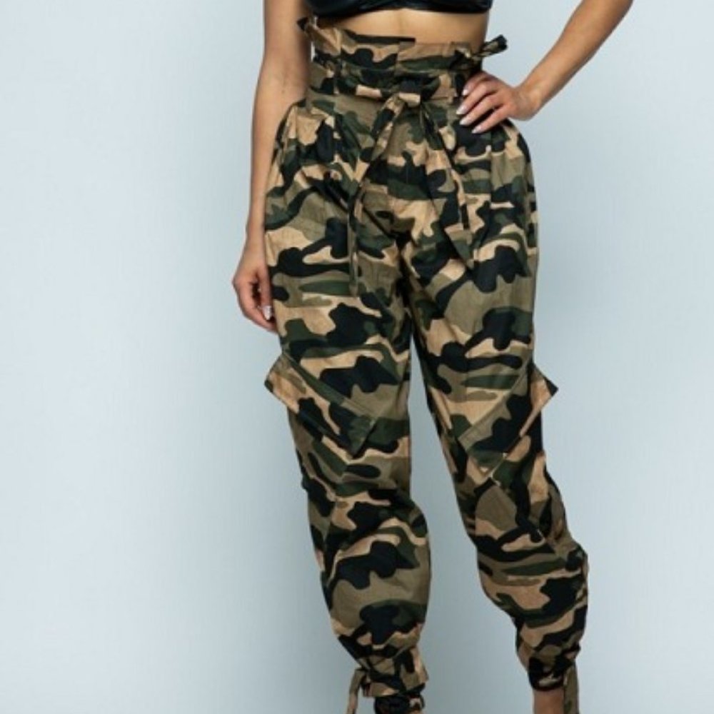 Camo High Waist ankle tie pant